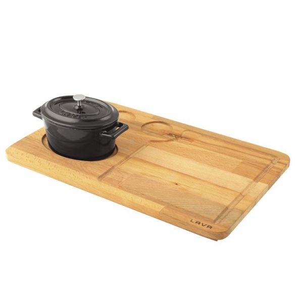 Cast Iron Oval Sets With Wooden Serving Platters. Trendy, 1-Handle, With Wooden Platter 9X12cm