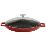 Cast Iron Round Grill Pan. Glass Lid, Dual Handle, Dia. Ø 26cm